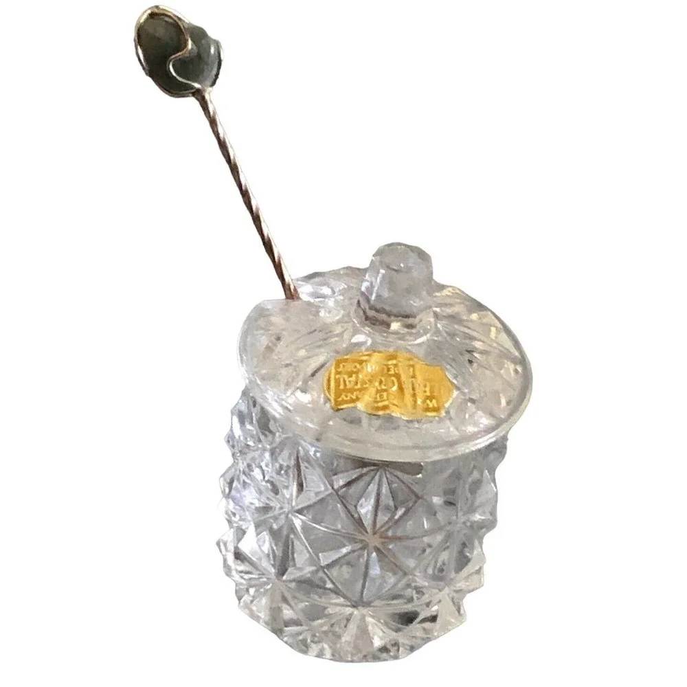 Phil Papel Lead Crystal West Germany Mustard Jam Honey Pot With Spoon